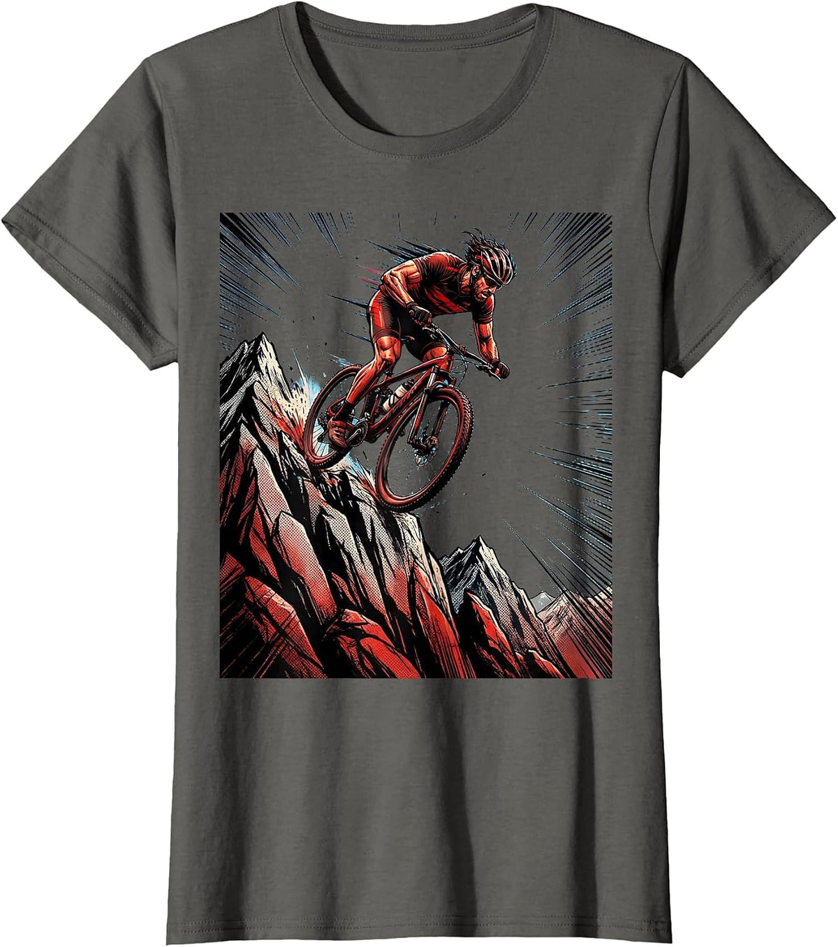 Women's Cyclist Cresting Mountain Summit Graphic T-Shirt - Asphalt Grey