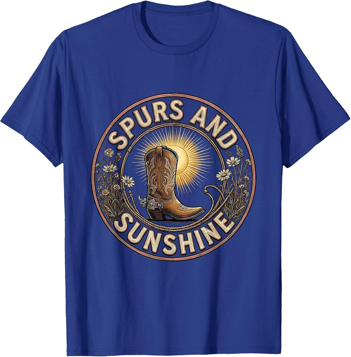 Men's Spurs and Sunshine Western Design T-Shirt - Royal Blue