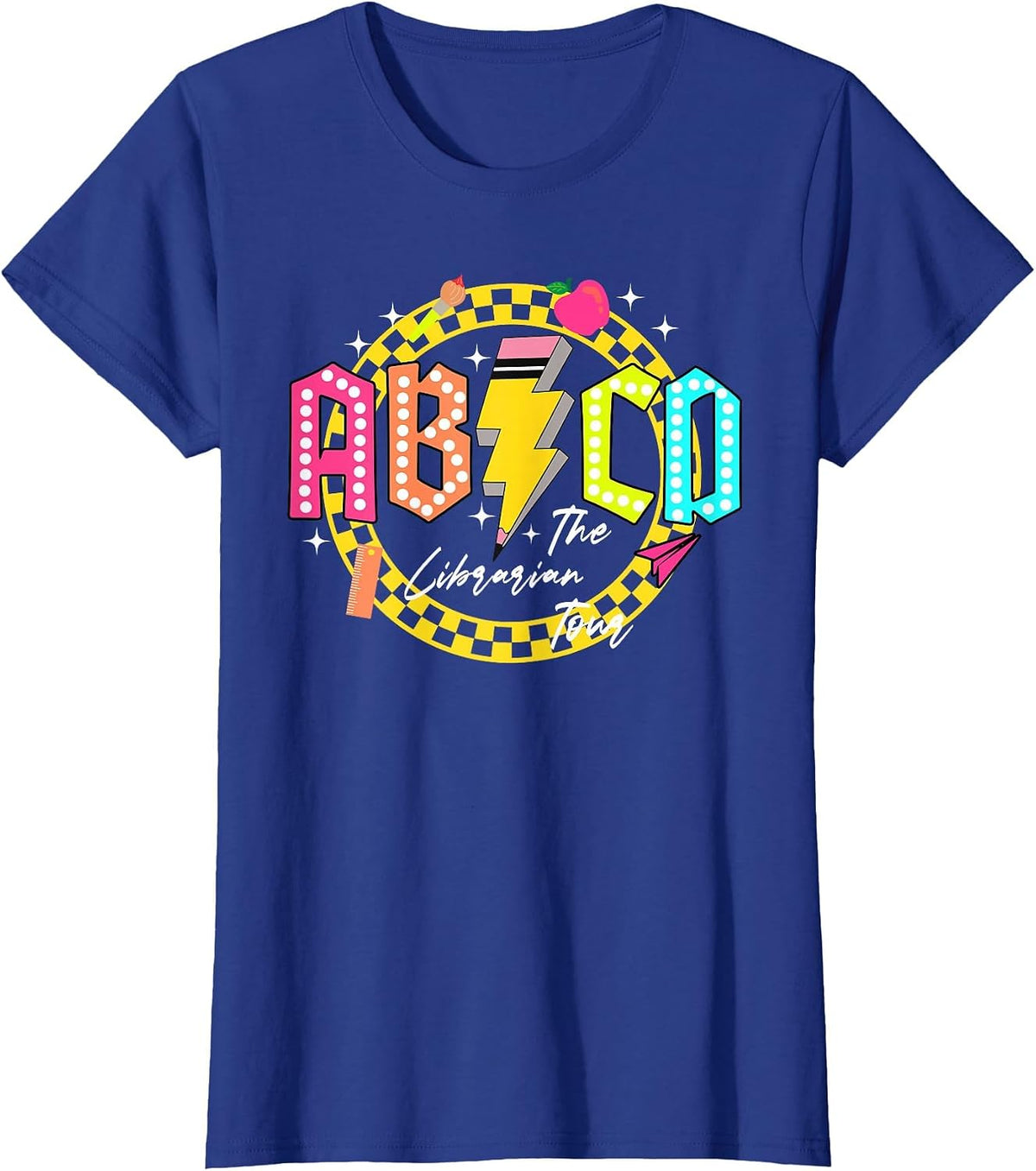 Funny Rock Librarian Tour Back to School ABCD Teacher Tour T-Shirt - Royal Blue