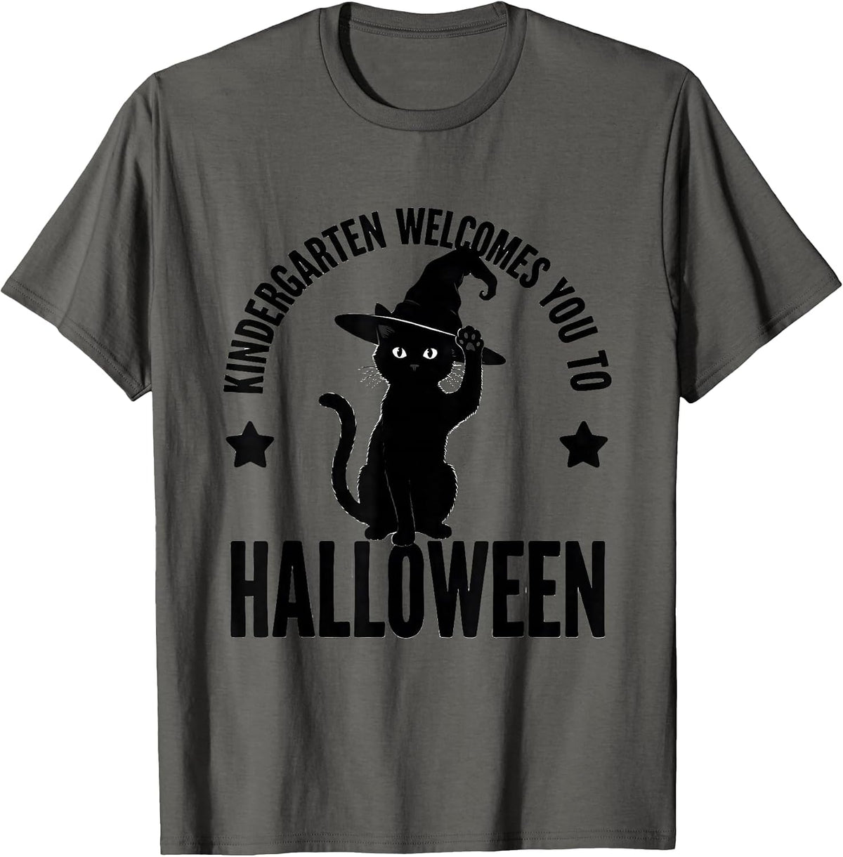 Kindergarten Welcomes You To Halloween Playful Teacher T-Shirt - Asphalt Grey