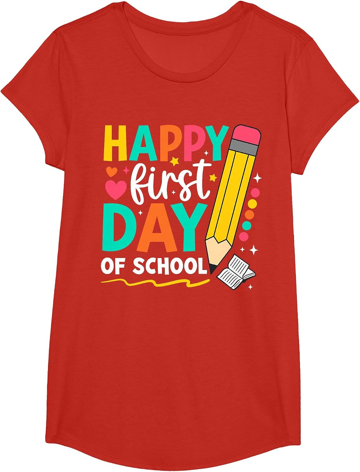 Happy First Day of School Teacher Kids Back to School T-Shirt - Girls Red