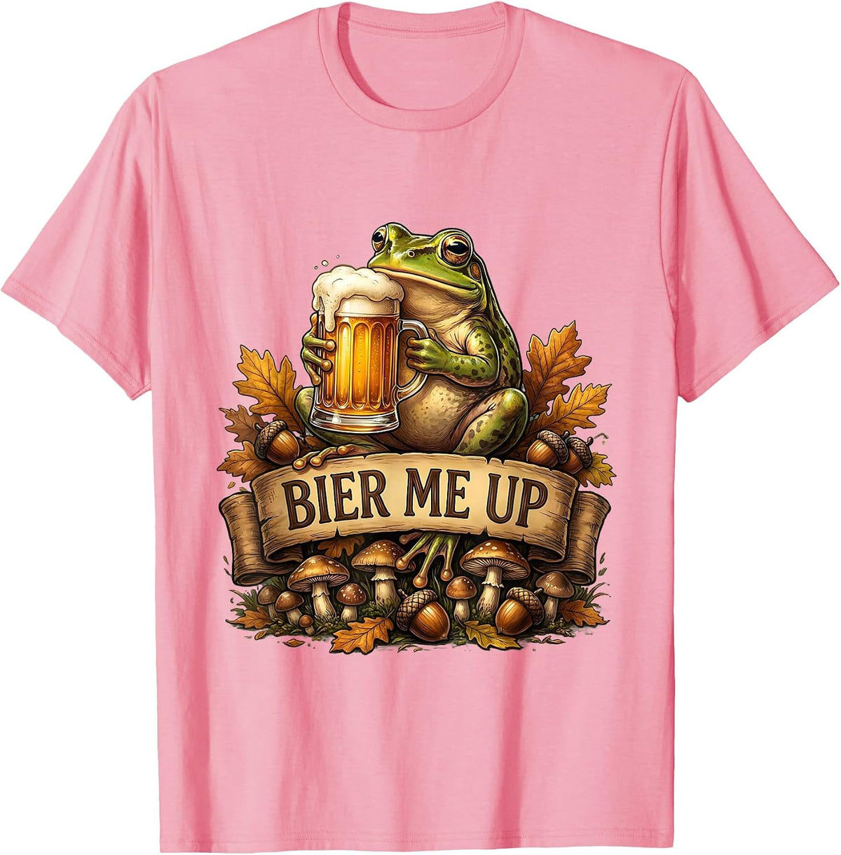 Men's Bier Me Up Funny Oktoberfest Design T-Shirt - Pink