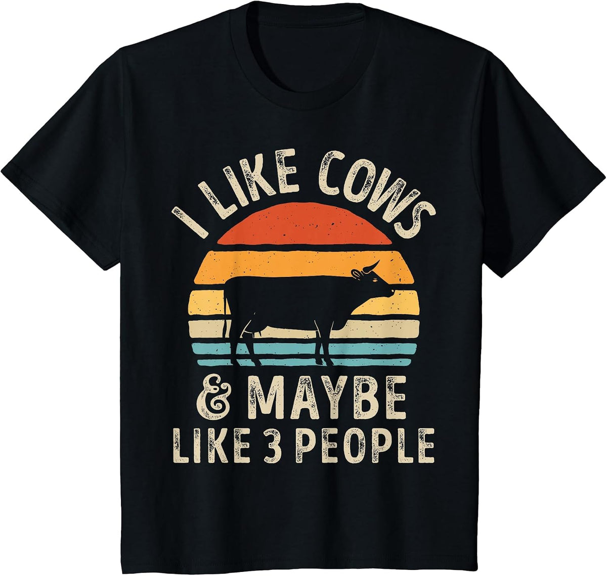 I Like Cows and Maybe Like 3 People Cow Farm Farmer Retro T-Shirt - Black