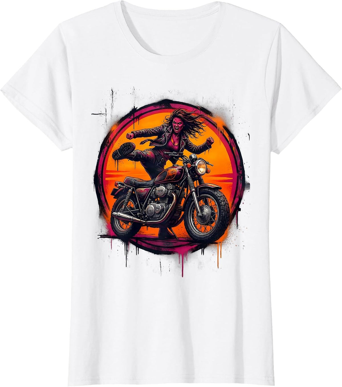 Vintage Motorcycle Kick-Start Dusk Biker Graphic T-Shirt - White
