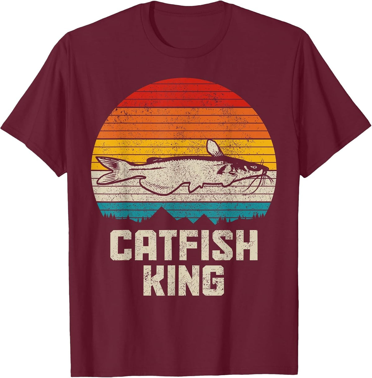 Catfish King Funny Catfishing Vintage Fishing T-Shirt - Burgundy