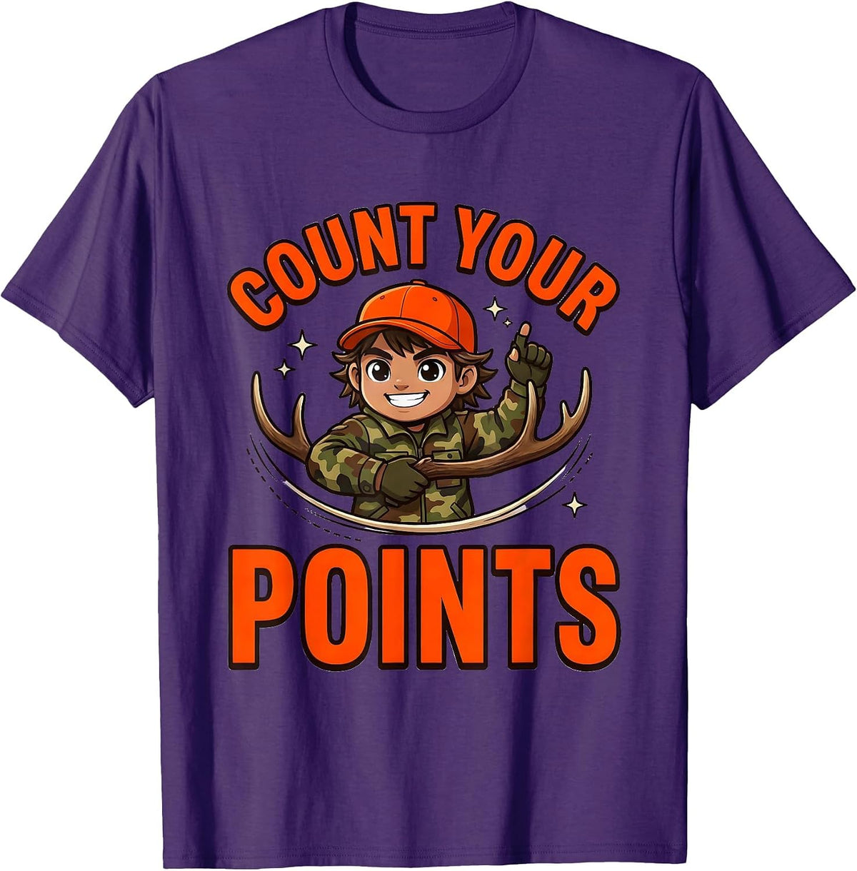 Men's COUNT YOUR POINTS Funny Deer Hunter Hunting Camp T-Shirt - Purple