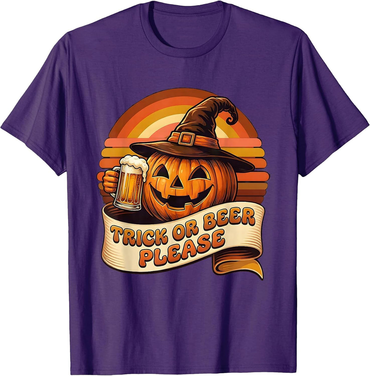 Men's Trick or Beer Please Halloween Funny Design T-Shirt - Purple