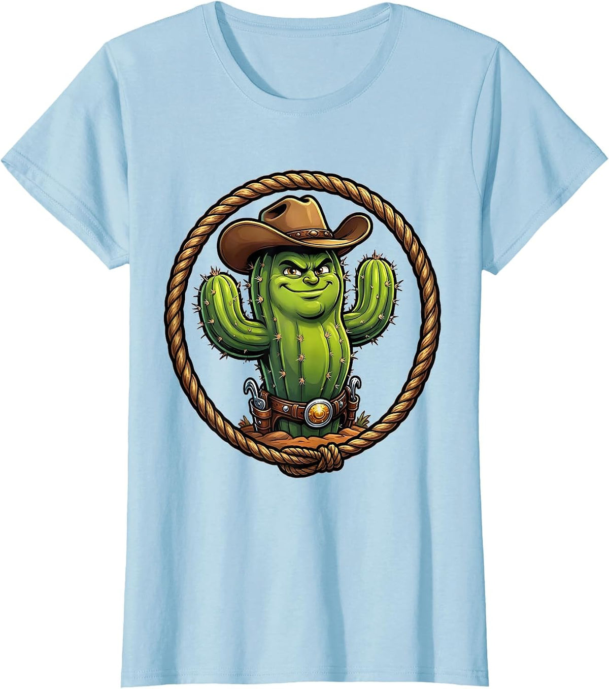 Cactus Cowboy Hat and Spurs Western Illustration T-Shirt - Baby Blue