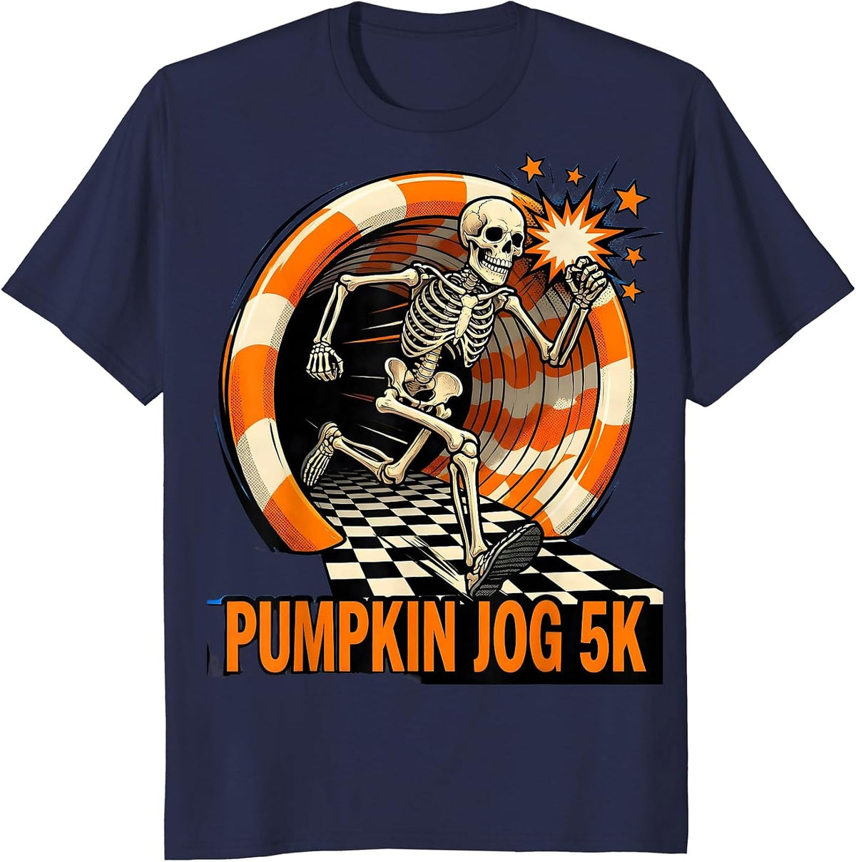 Men's Pumpkin Jog 5K Funny Running Skeleton Halloween Fun Run T-Shirt - Navy Blue