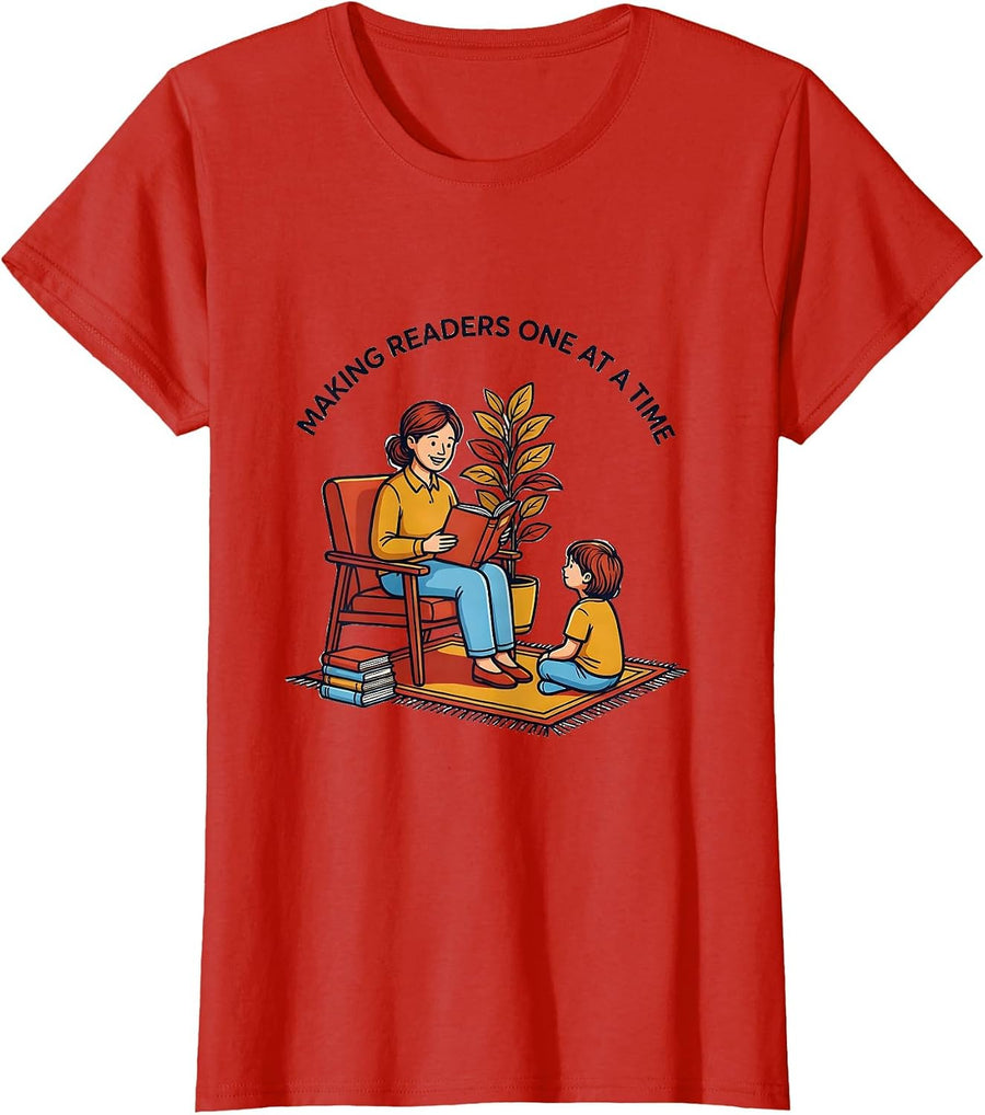 Women's 2nd Grade Teacher Making Readers One at a Time T-Shirt - Red