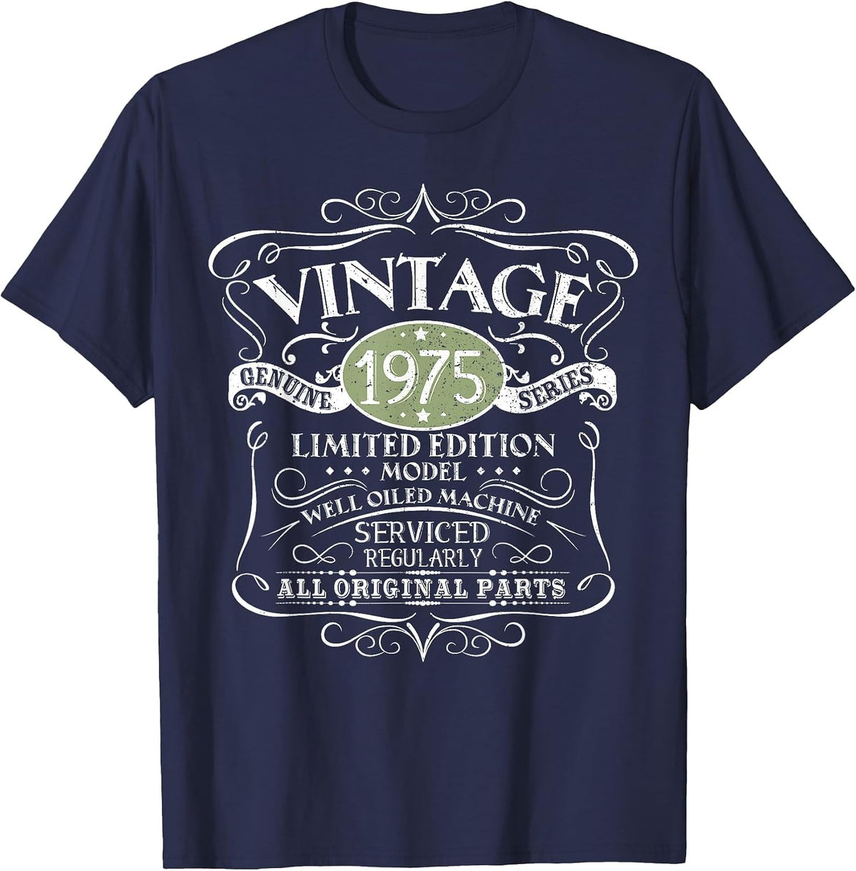 Vintage 1975 50th Birthday All Original Parts Design T-Shirt - Navy Blue
