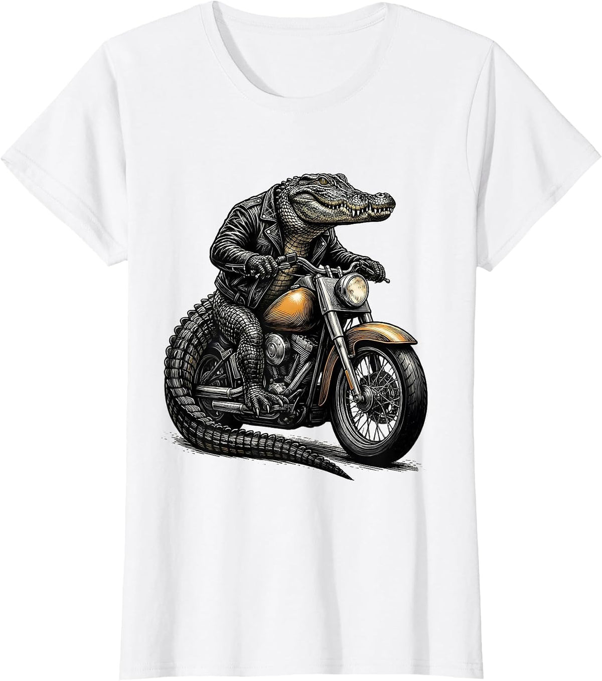 Gator Riding a Vintage Motorcycle Graphic Tee T-Shirt - White