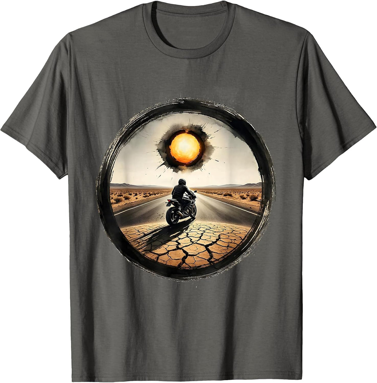 Men's Lone Rider Desert Highway Motorcycle graphic T-Shirt - Asphalt Grey