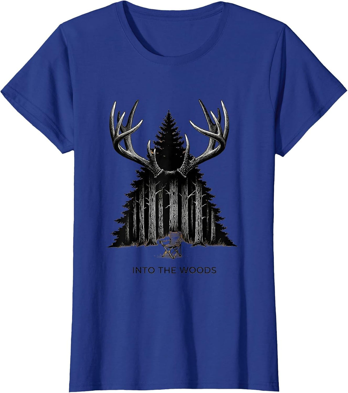 Women's Antler Rack Pine Ridge Funny Deer Hunter Woods Escapism T-Shirt - Royal Blue