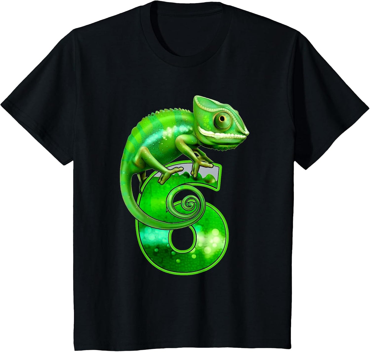Kids 6 Years Old Lizard 6th Birthday Party Chameleon T-Shirt - Black