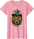Bear Animal Lover Cute Mardi Gras Carnival Jester T-Shirt, Women, Pink, Large - As Pictured
