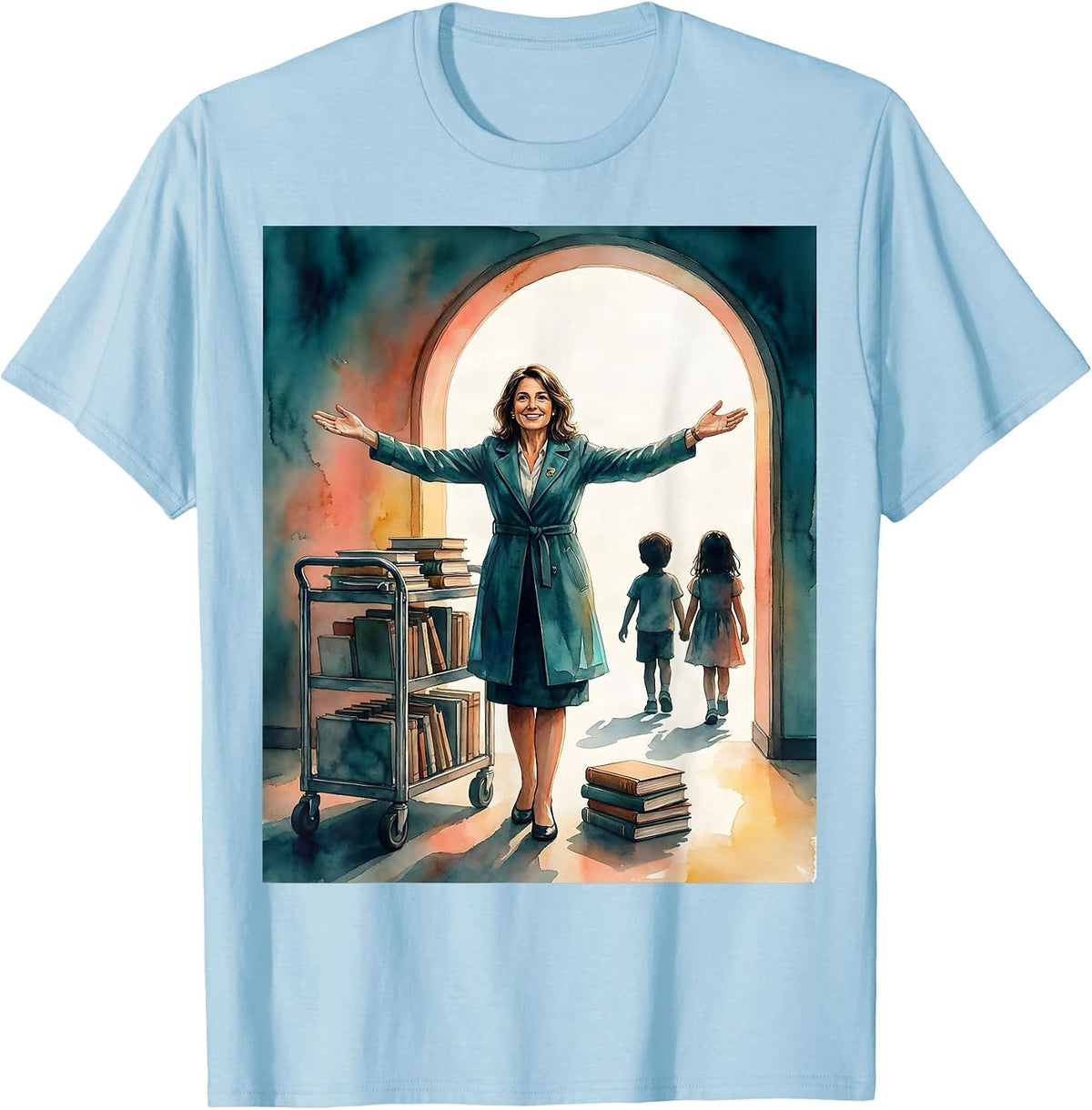 Men's School Librarian Watercolor Teacher Appreciation T-Shirt - Baby Blue