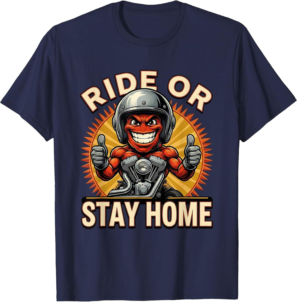 Men's Ride or Stay Home Motorcycle Biker Design T-Shirt - Navy Blue