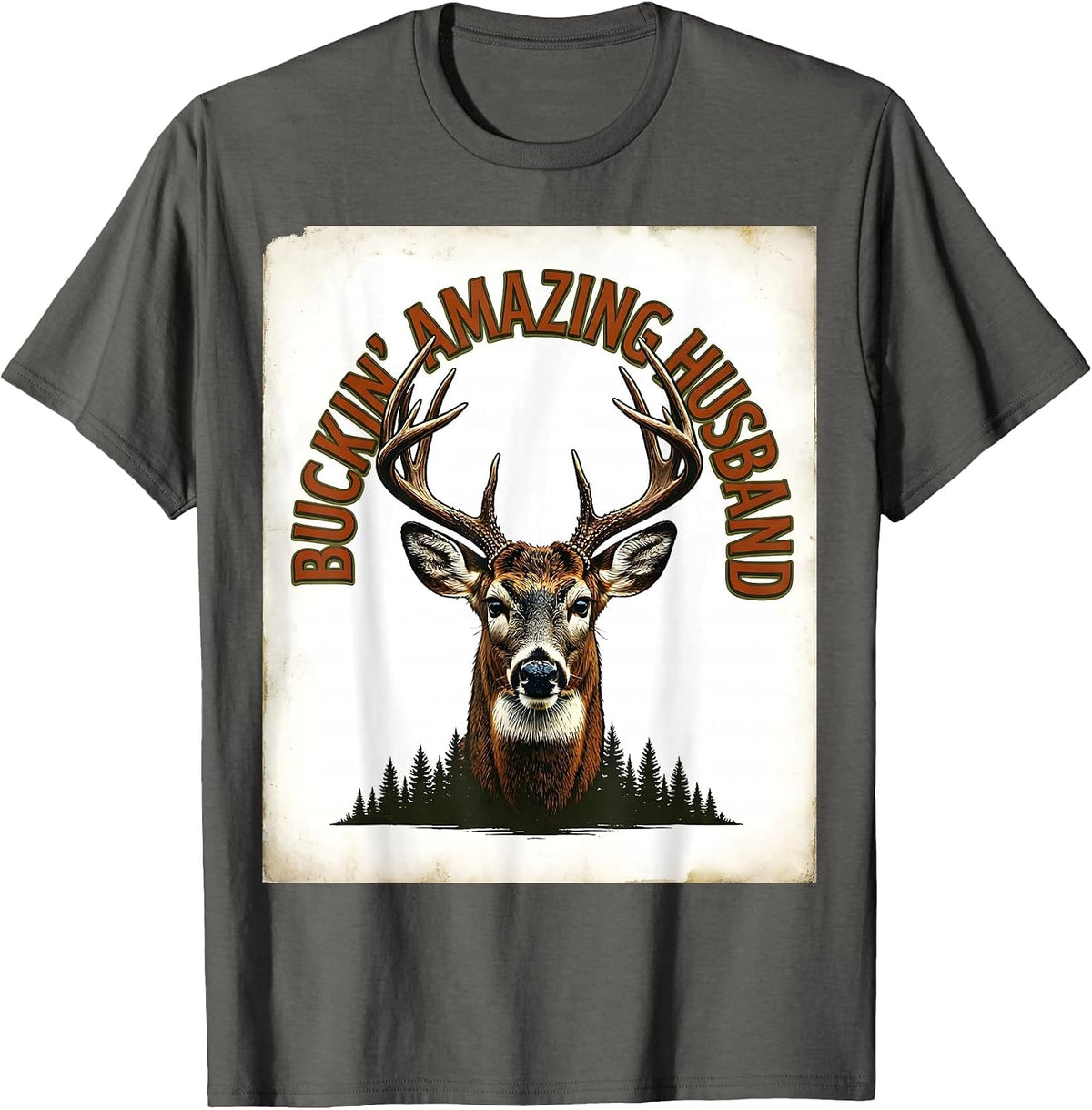 Men's Buckin' Amazing Husband Vintage Funny Hunting Dad Humor T-Shirt - Asphalt Grey