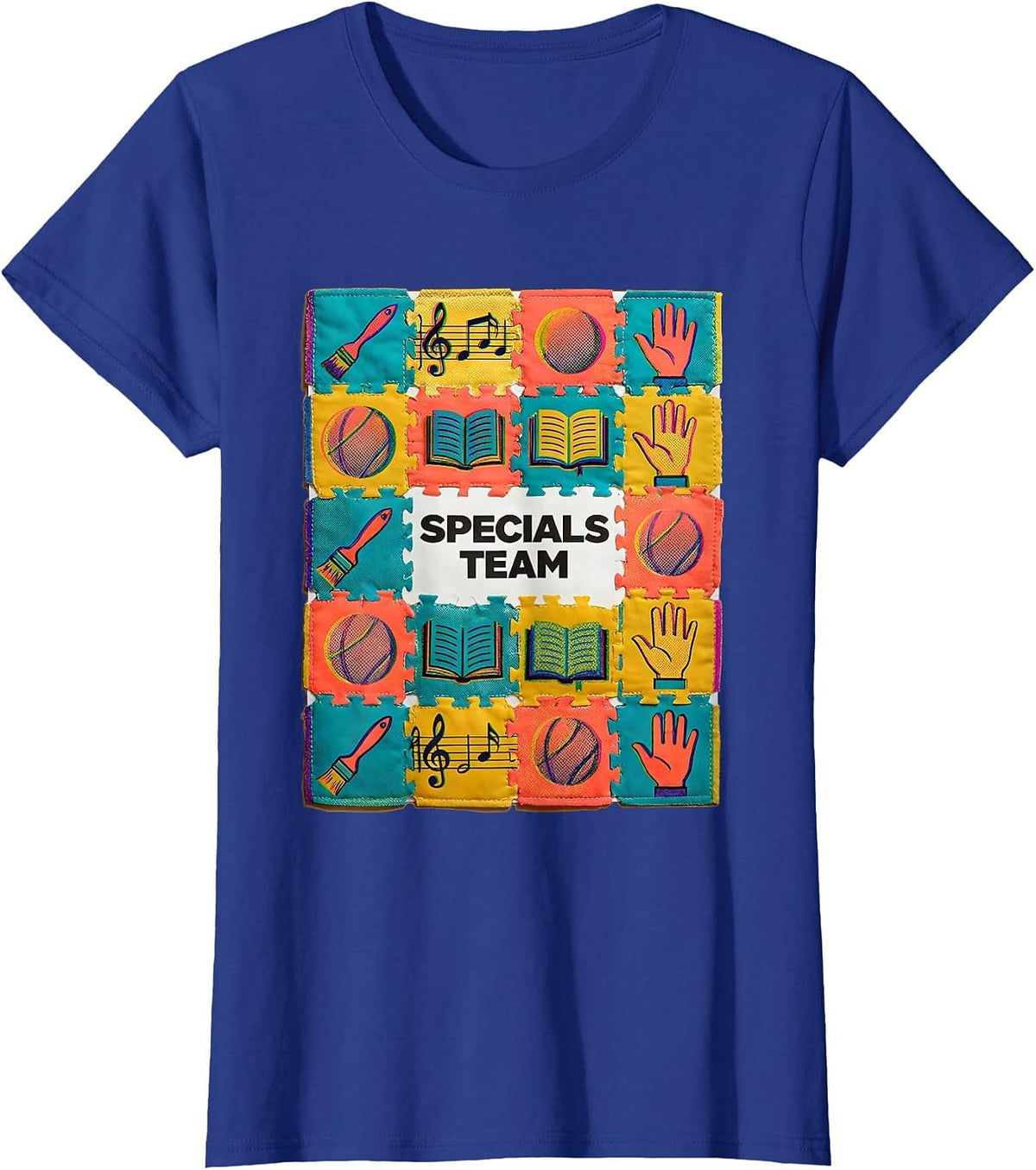 Women's Specials Team Risograph Teacher Crew Back To School T-Shirt - Royal Blue