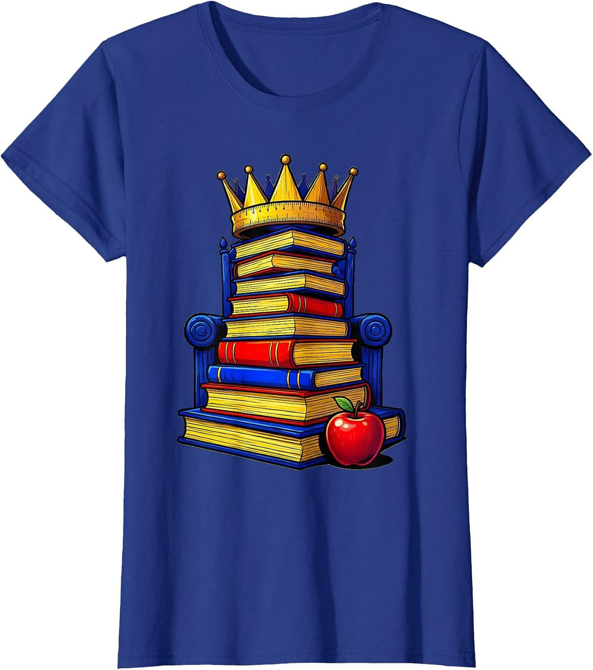 Women's 2nd Grade Teacher Ruler Crown Textbook Throne T-Shirt - Royal Blue