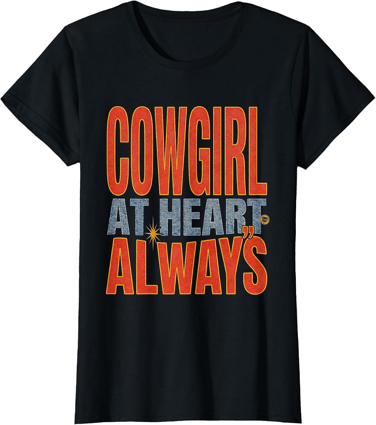 Women's Cowgirl At Heart Always Denim Western Design T-Shirt - Black