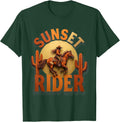 Men's Sunset Rider Cowgirl Western Design T-Shirt - Dark Green