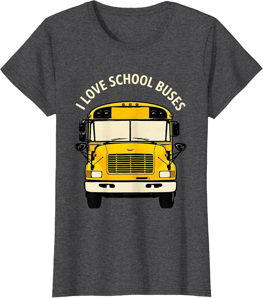 Women's I Love School Buses Funny School Bus Driver Fan Appreciation T-Shirt - Dark Heather Grey