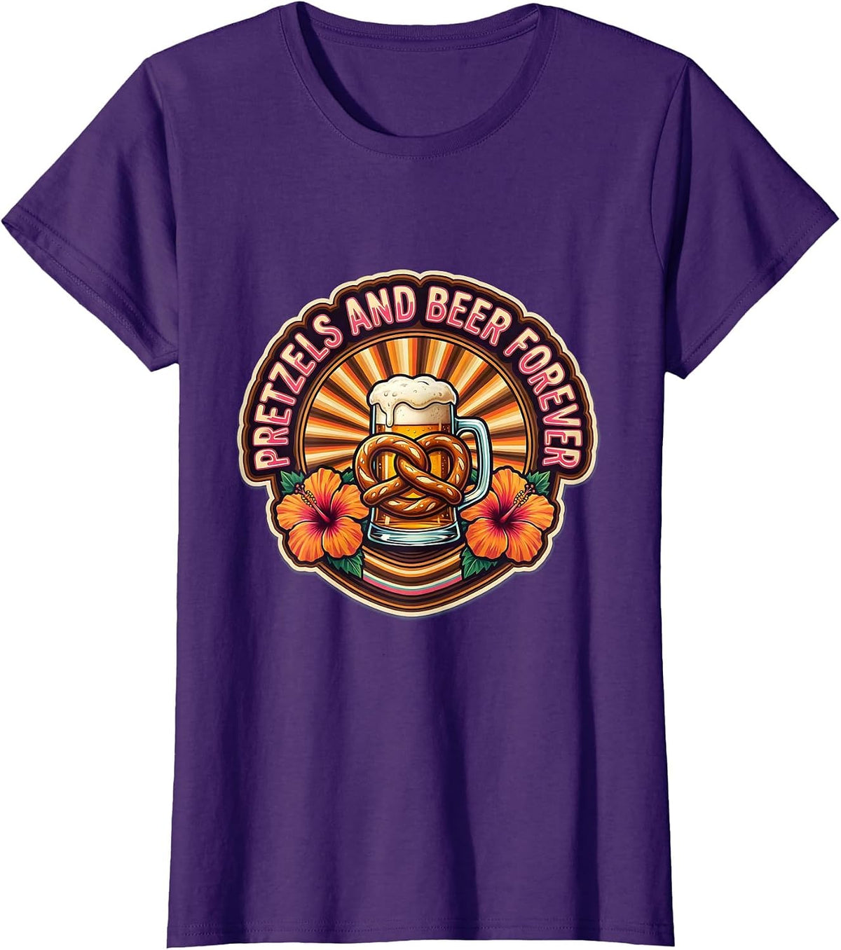 Women's Pretzels and Beer Forever Oktoberfest Design T-Shirt - Purple