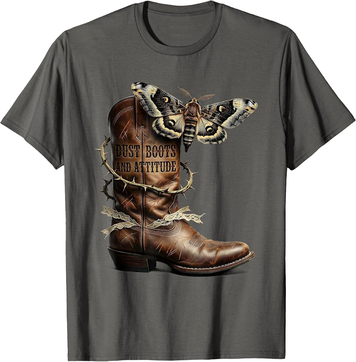 Dust Boots and Attitude Cowgirl Design T-Shirt - Asphalt Grey
