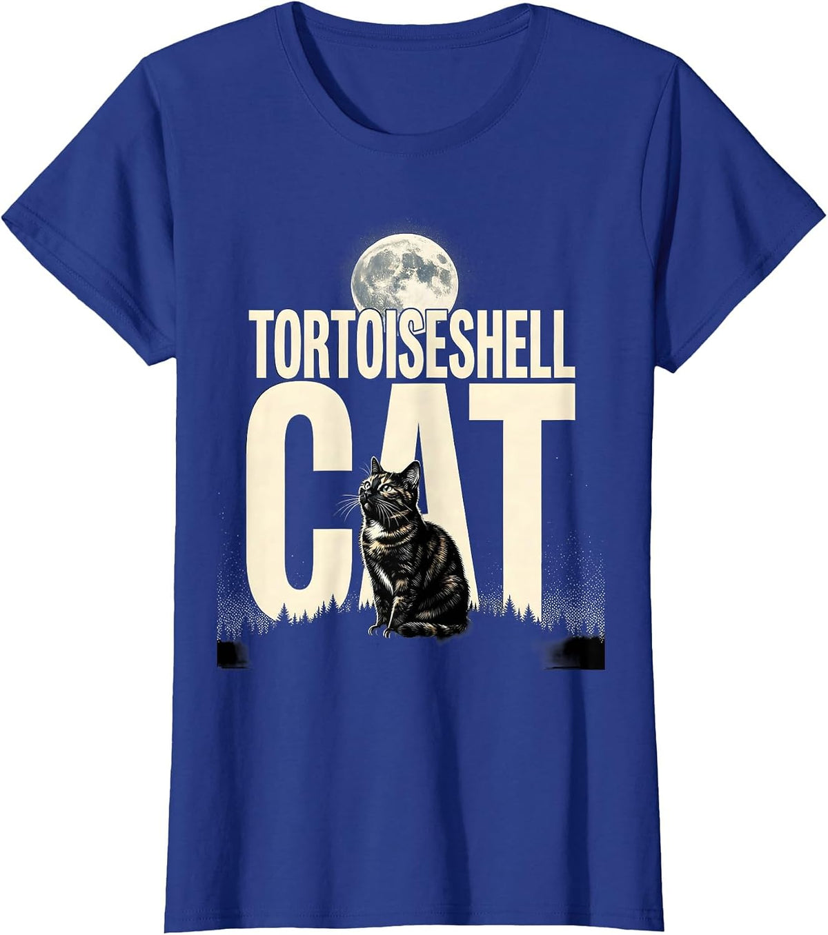 Women's Tortoiseshell Cat Howling at Moon Vintage Retro Cat Lover T-Shirt - Royal Blue