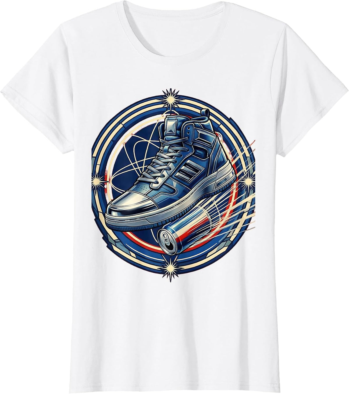 Retro 80s Street Style Ripped Jeans High-Tops T-Shirt - White