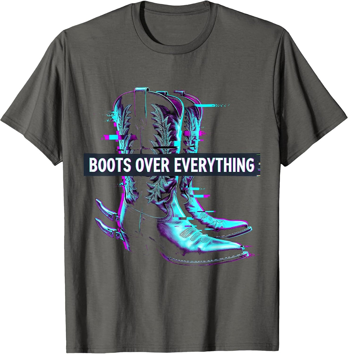 Men's Boots Over Everything Western Cowboy Design T-Shirt - Asphalt Grey