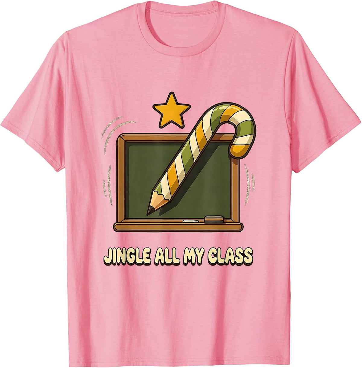 Men's Jingle All My Class Retro 70s Teacher Christmas Humor T-Shirt - Pink