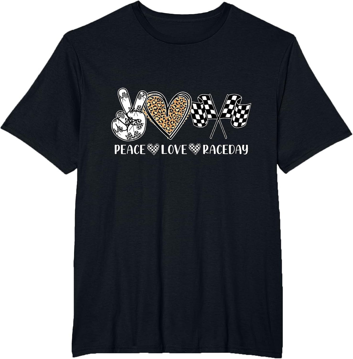 Peace Love Raceday Racing Drag Racing Checkered Flag Race T-Shirt - Black
