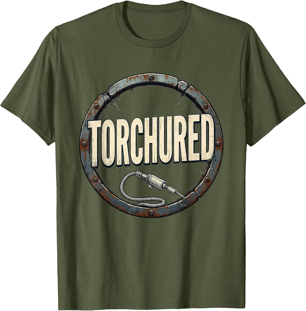 Men's Torchured Distressed Welder Blue Collar Occupational Humor T-Shirt - Olive Green
