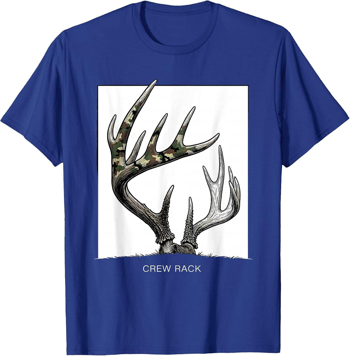 Men's Crew Rack Line Art Camo Deer Hunting Youth Family Humor T-Shirt - Royal Blue