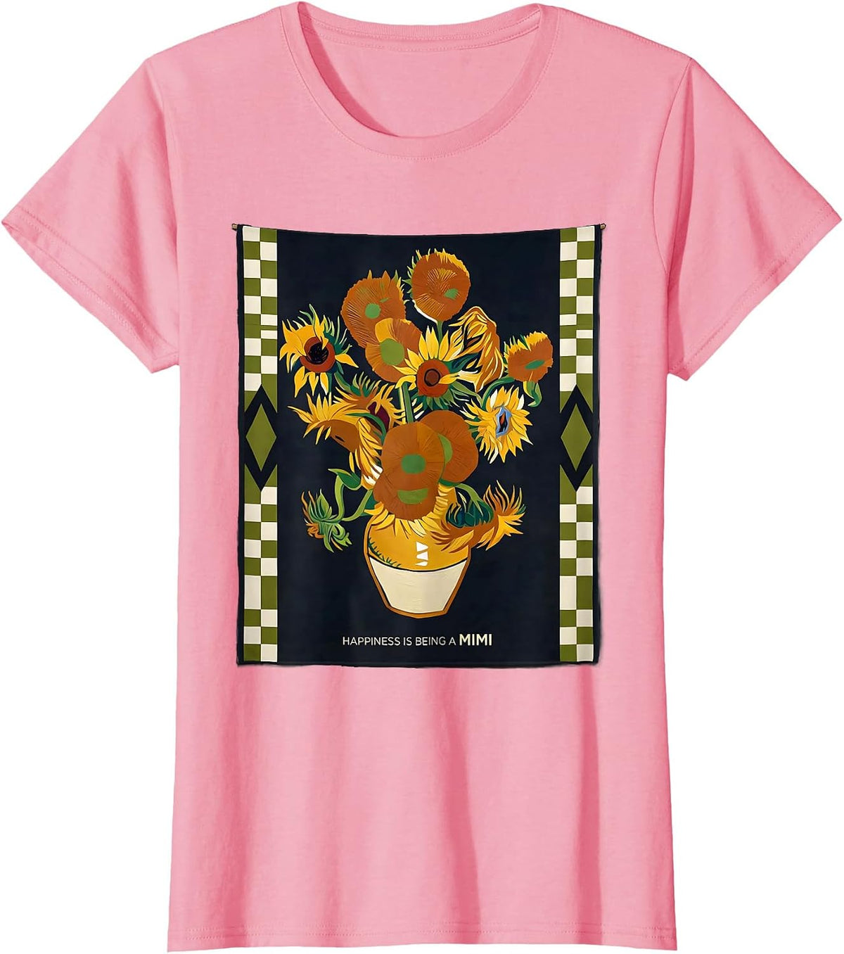 Women's Happiness Is Being A Mimi Contemporary Tapestry Sunflower T-Shirt - Pink