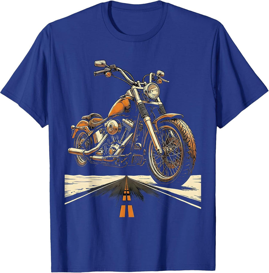Vintage Motorcycle Open Highway Freedom Graphic T-Shirt - Royal Blue