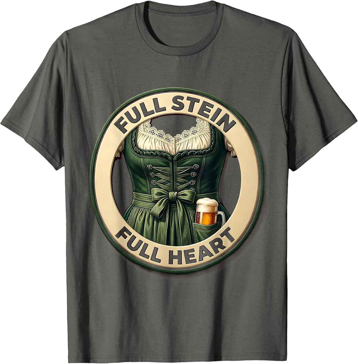 Full Stein Full Heart Oktoberfest Design T-Shirt - Asphalt Grey