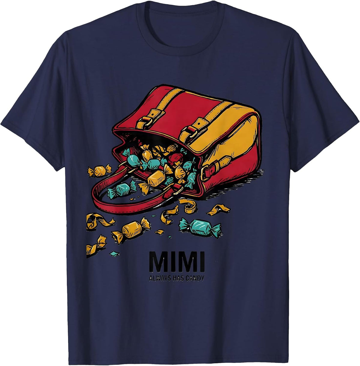Mimi Always Has Candy Retro Groovy Mothers Day Gift T-Shirt - Navy Blue