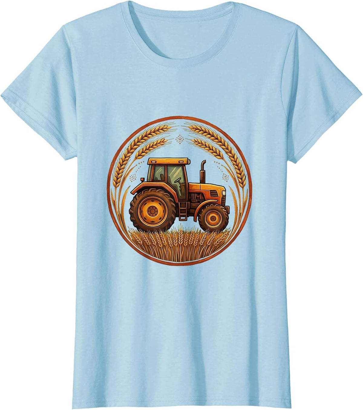 Tractor Wheat Field Harvest Graphic T-Shirt - Baby Blue