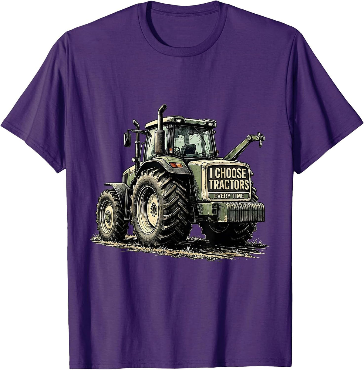 Men's I Choose Tractors Every Time Funny Farmer Tractor Rancher T-Shirt - Purple