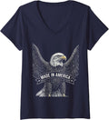 Women's Made in America Vintage Patriotic Design V-Neck T-Shirt - Navy Blue