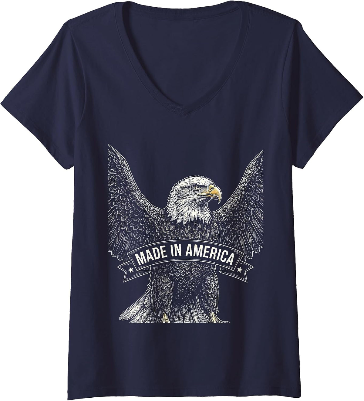 Women's Made in America Vintage Patriotic Design V-Neck T-Shirt - Navy Blue