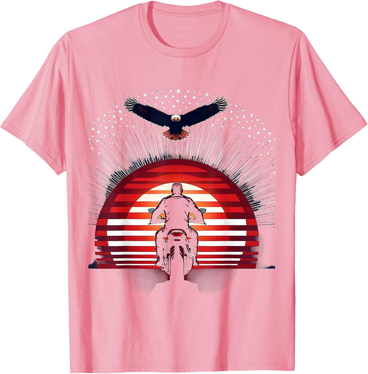 Men's Freedom Lone Rider Motorcycle Sunset Graphic T-Shirt - Pink