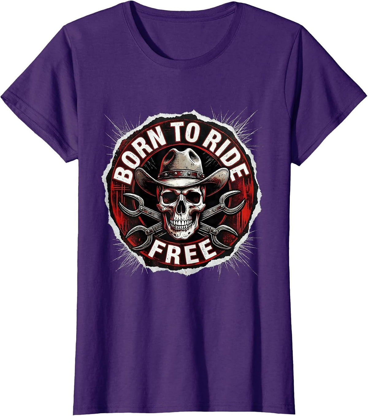 Women's Born to Ride Free Cowgirl Graphic Design T-Shirt - Purple