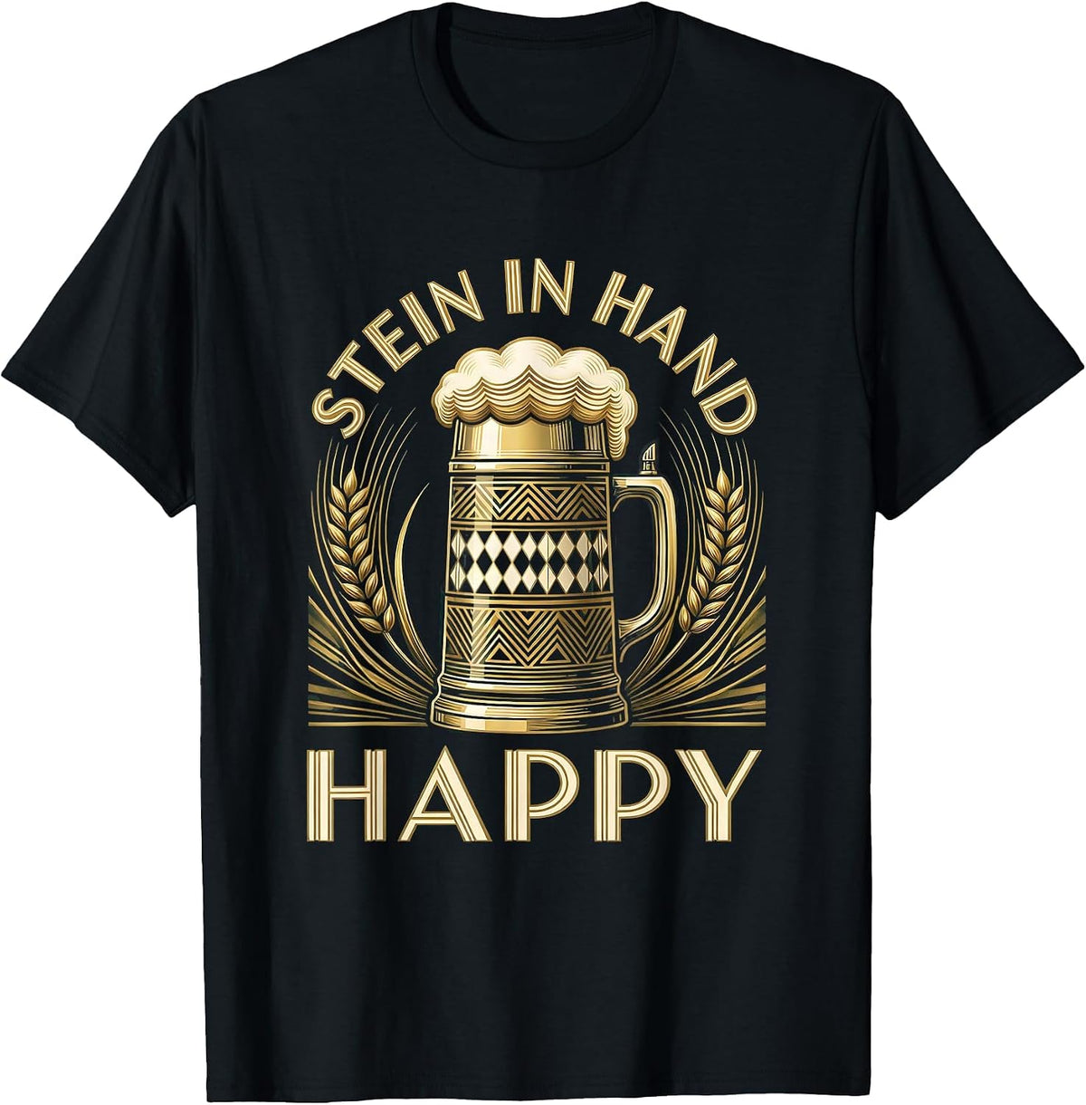 Men's Stein In Hand Happy Oktoberfest Design T-Shirt - Black
