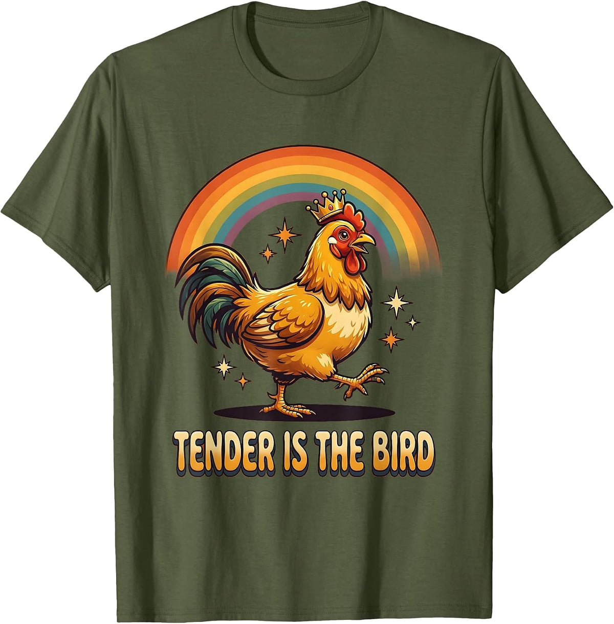 Tender Is The Bird Retro Chicken Design T-Shirt - Olive Green