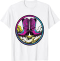 Men's Cowboy Boots Kicking Dust Western Graphic Tee T-Shirt - White